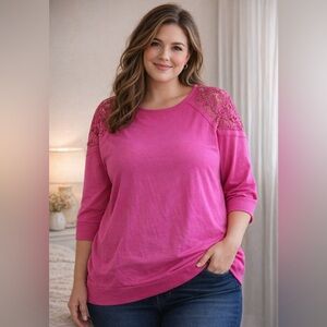 Cato Active Pink Lace Shoulder Sweatshirt | Size 26/28W